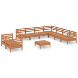 10 Piece Garden Lounge Set Solid Pinewood Honey Brown - Front View