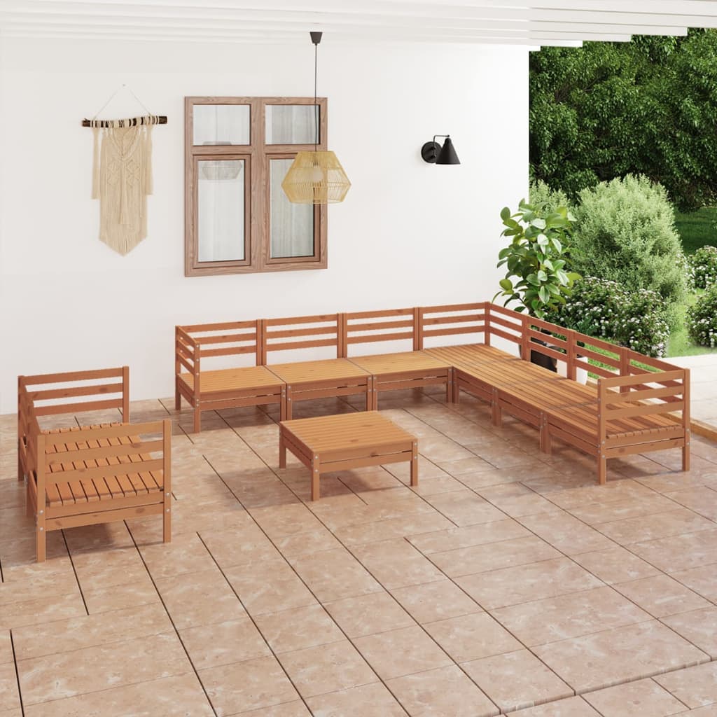 10 Piece Garden Lounge Set Solid Pinewood Honey Brown