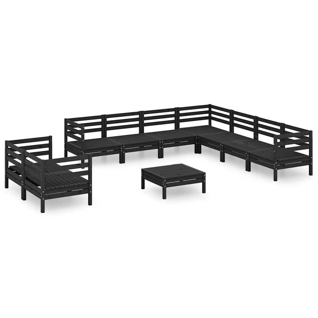 10 Piece Garden Lounge Set Solid Wood Pine Black