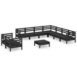 10 Piece Garden Lounge Set Solid Wood Pine Black