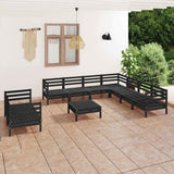 10 Piece Garden Lounge Set Solid Wood Pine Black