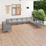 10 Piece Garden Lounge Set Solid Pinewood Grey