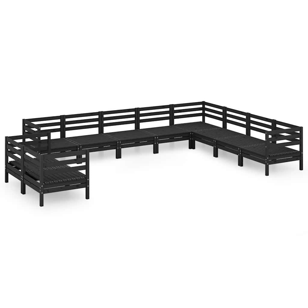 10 Piece Garden Lounge Set Solid Wood Pine Black