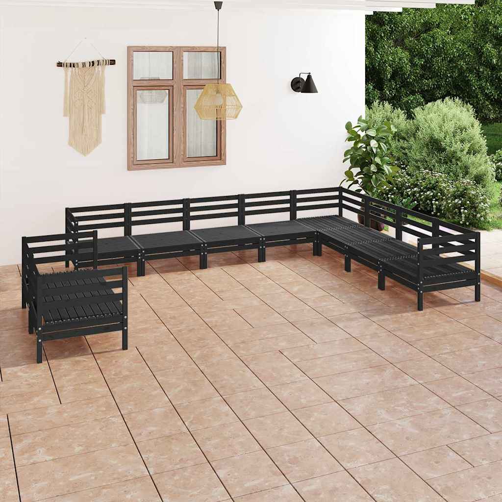 10 Piece Garden Lounge Set Solid Wood Pine Black