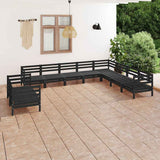 10 Piece Garden Lounge Set Solid Wood Pine Black