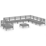 11 Piece Garden Lounge Set Solid Pinewood Grey - Front View
