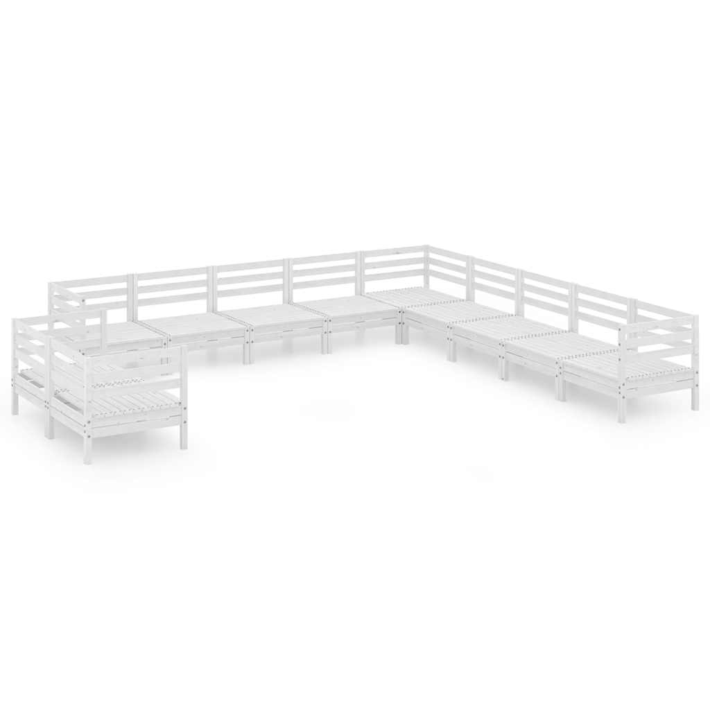 11 Piece Garden Lounge Set Solid Wood Pine White