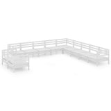 11 Piece Garden Lounge Set Solid Wood Pine White - Front View
