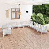11 Piece Garden Lounge Set Solid Wood Pine White