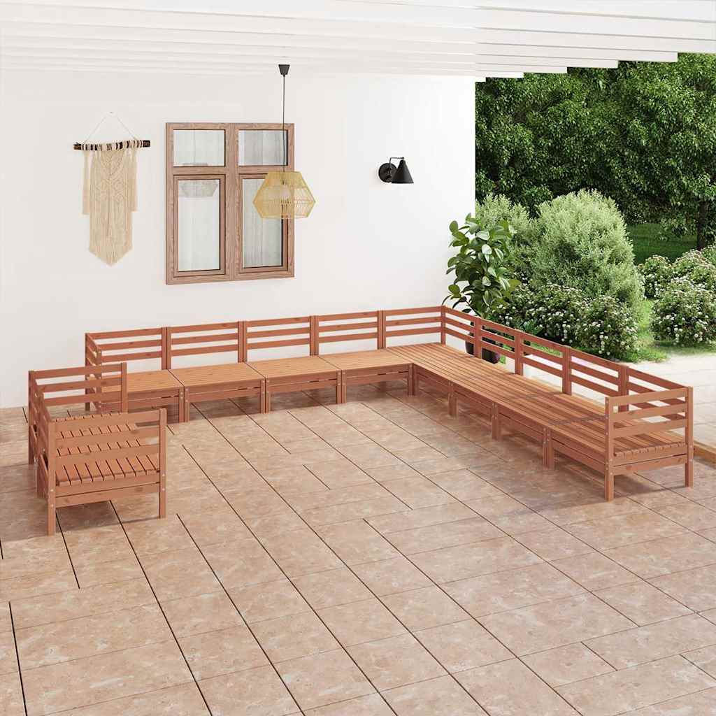 11 Piece Garden Lounge Set Solid Wood Pine Honey Brown