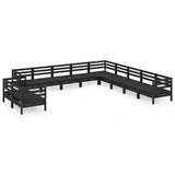 11 Piece Garden Lounge Set Solid Pinewood Black - Front View