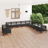 11 Piece Garden Lounge Set Solid Pinewood Black