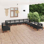 11 Piece Garden Lounge Set Solid Wood Pine Black