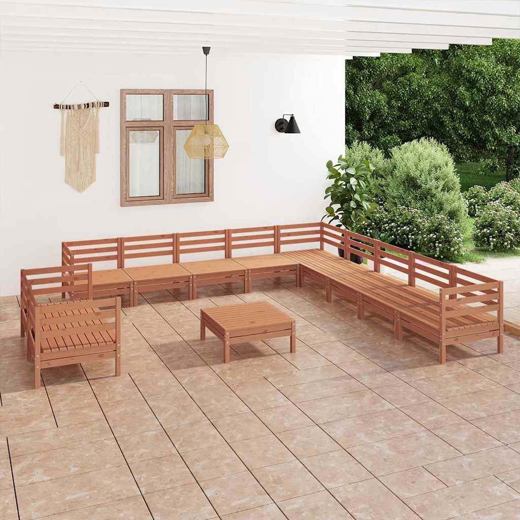 12 Piece Garden Lounge Set Solid Wood Pine Honey Brown
