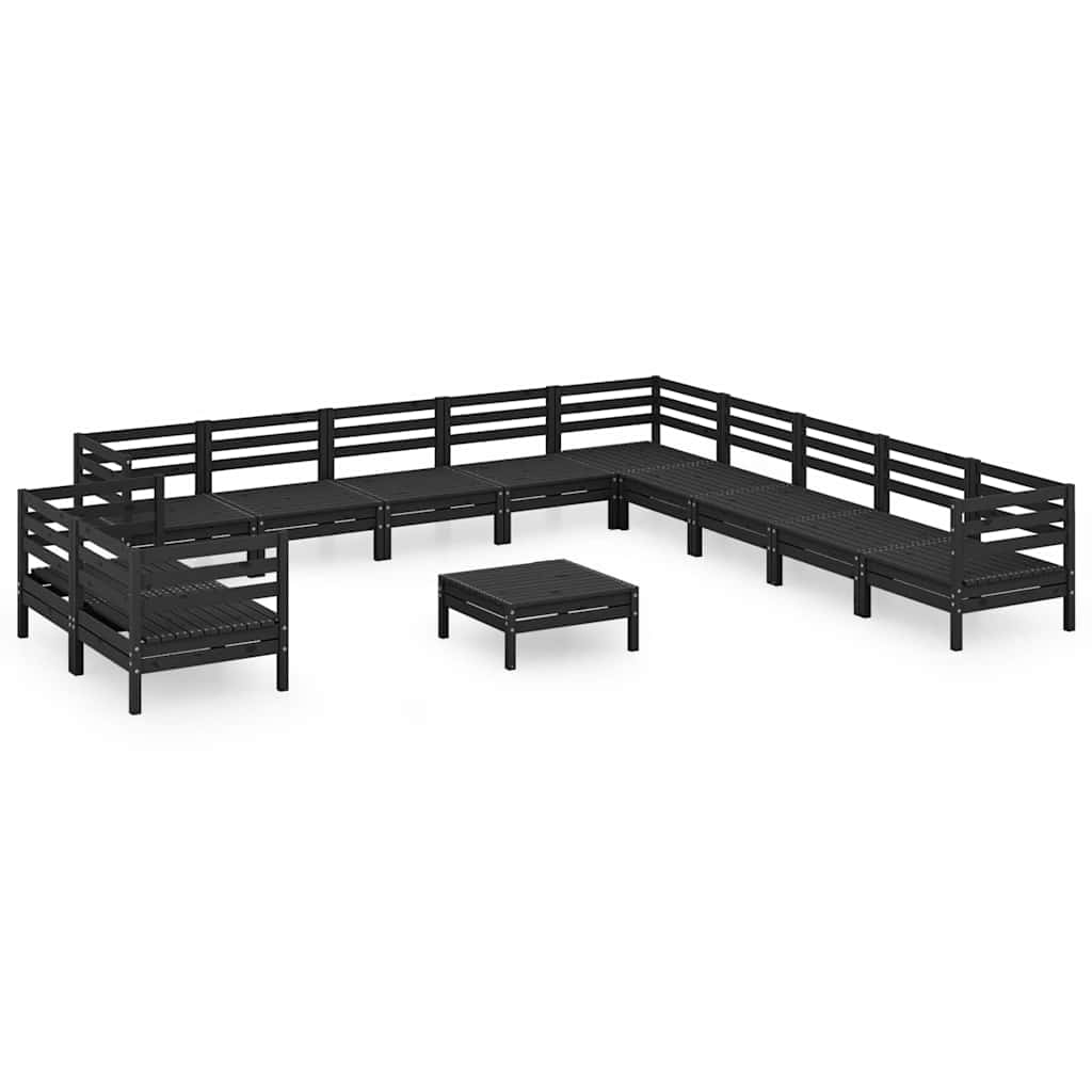 12 Piece Garden Lounge Set Solid Wood Pine Black