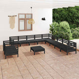 12 Piece Garden Lounge Set Solid Wood Pine Black