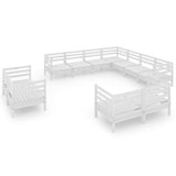 11 Piece Garden Lounge Set Solid Pinewood White - Front View