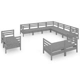 11 Piece Garden Lounge Set Solid Pinewood Grey - Front View