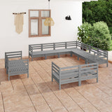 11 Piece Garden Lounge Set Solid Pinewood Grey