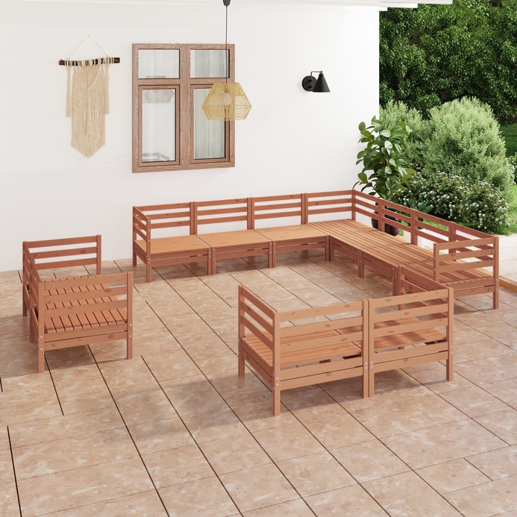 11 Piece Garden Lounge Set Solid Pinewood Honey Brown