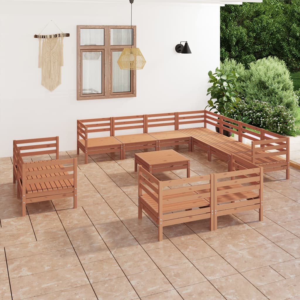 12 Piece Garden Lounge Set Solid Pinewood Honey Brown