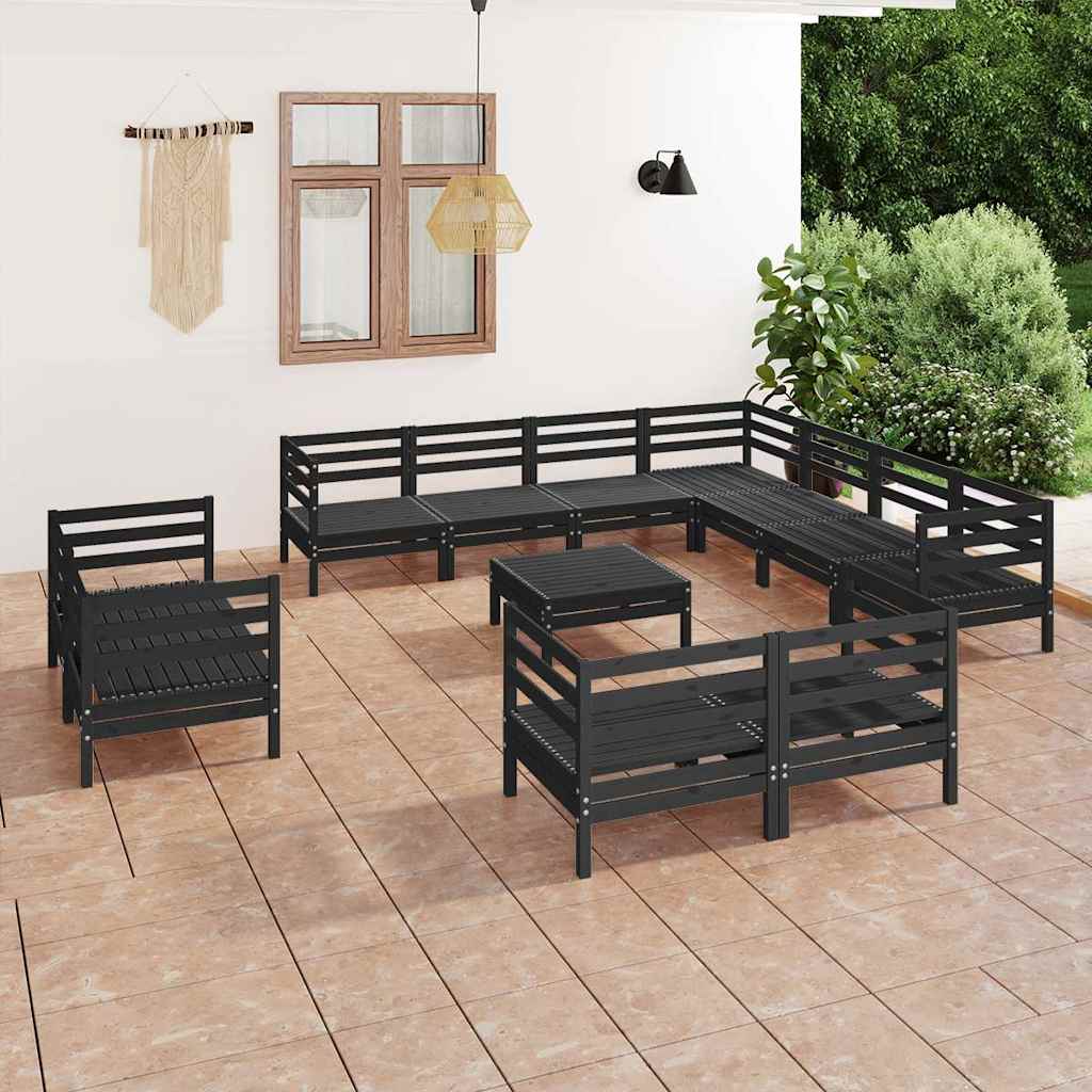 12 Piece Garden Lounge Set Solid Wood Pine Black