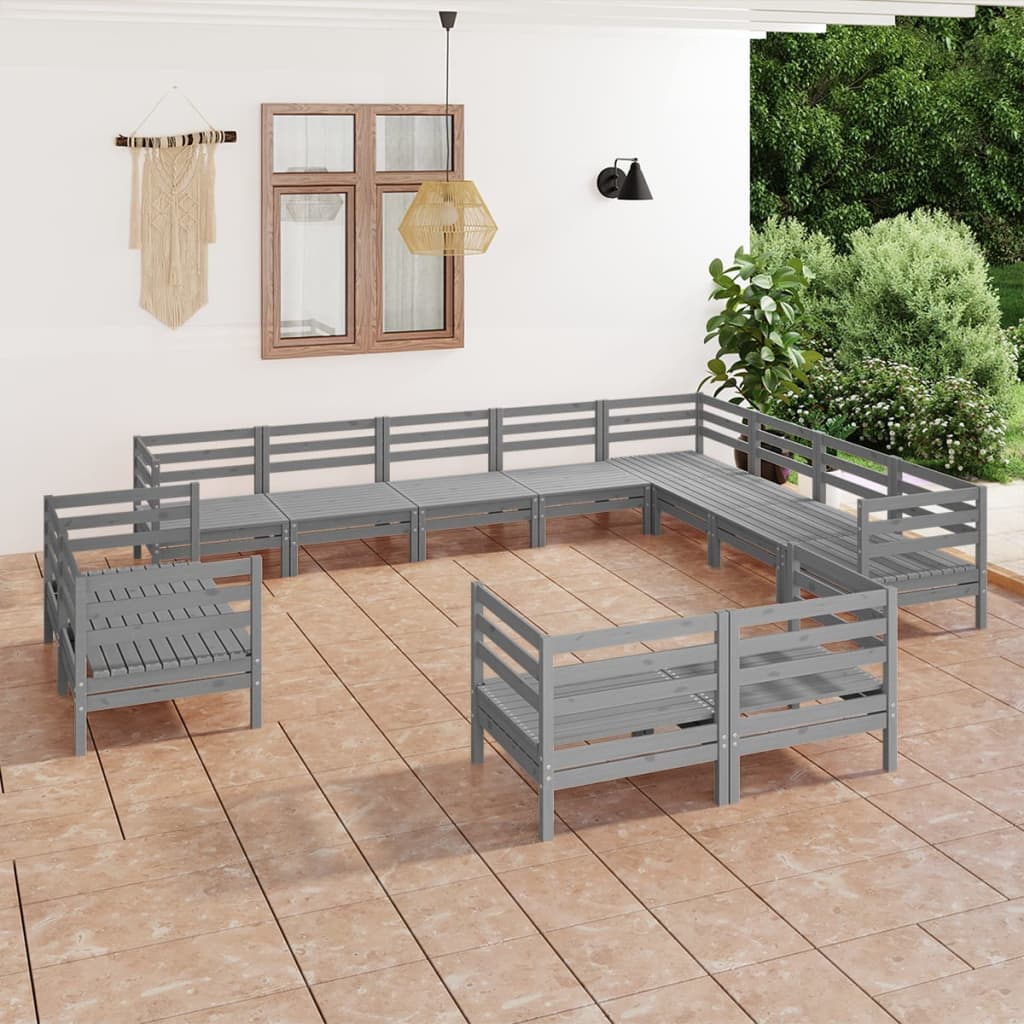 12 Piece Garden Lounge Set Solid Pinewood Grey