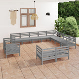 12 Piece Garden Lounge Set Solid Pinewood Grey