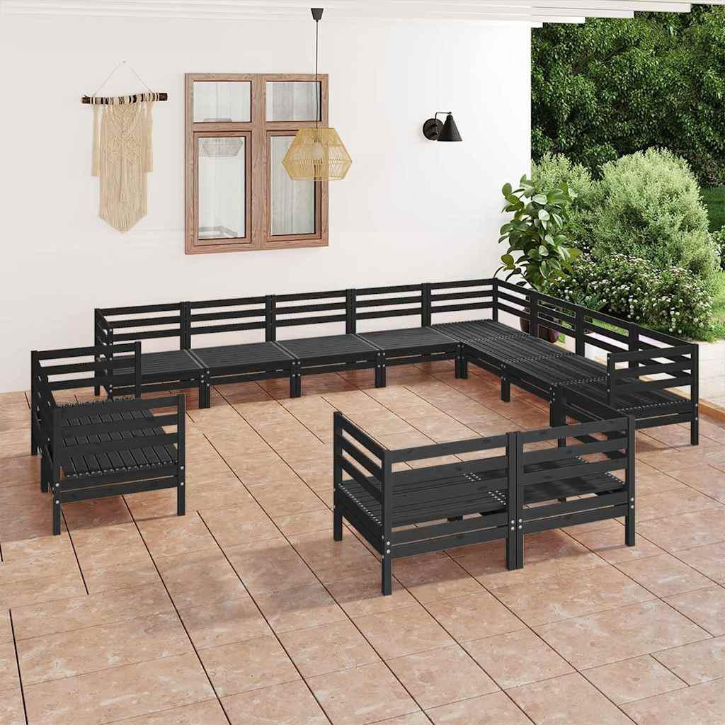 12 Piece Garden Lounge Set Solid Wood Pine Black