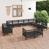 12 Piece Garden Lounge Set Solid Wood Pine Black
