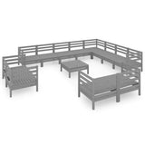 13 Piece Garden Lounge Set Solid Wood Pine Grey - Front View
