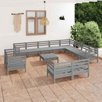 13 Piece Garden Lounge Set Solid Wood Pine Grey