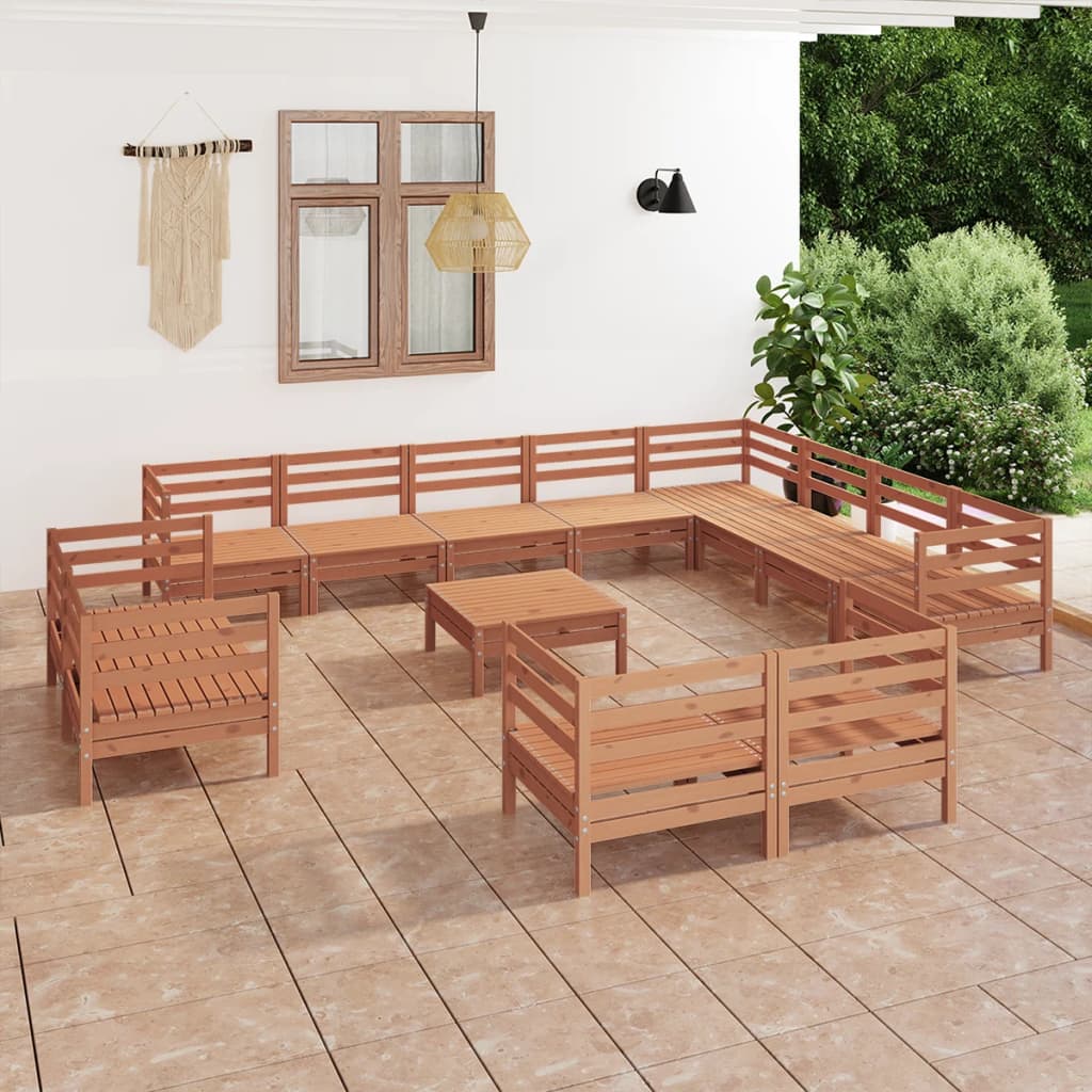 13 Piece Garden Lounge Set Solid Pinewood Honey Brown