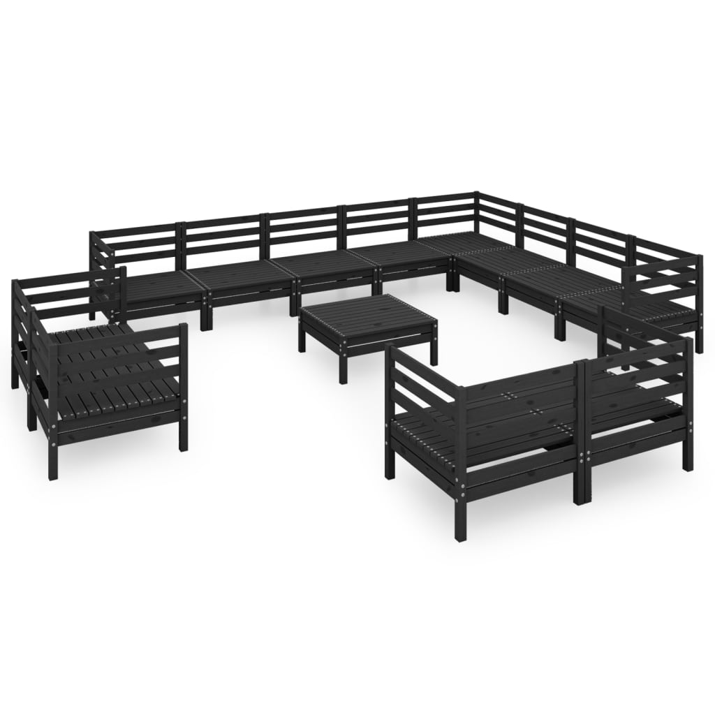 13 Piece Garden Lounge Set Solid Pinewood Black
