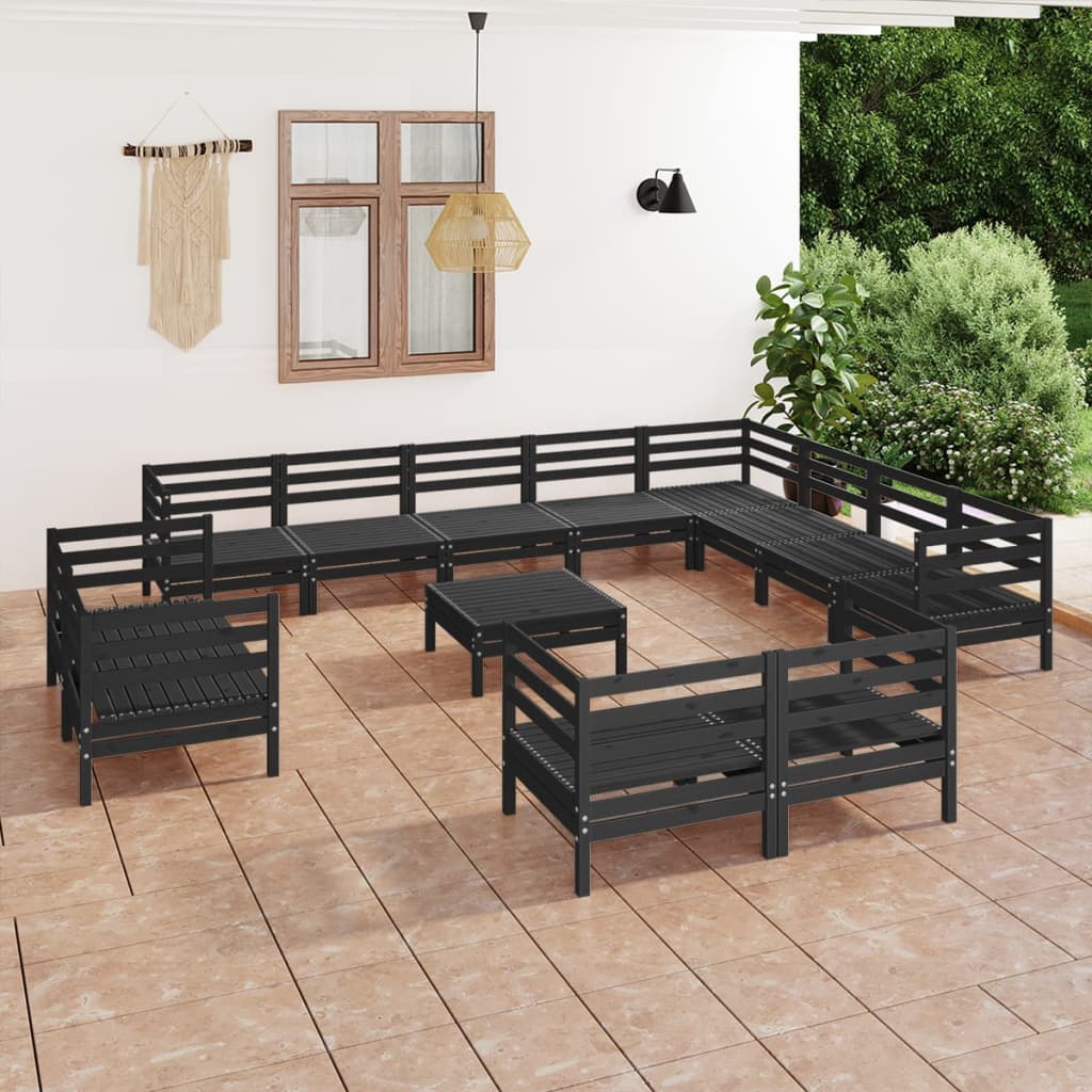 13 Piece Garden Lounge Set Solid Pinewood Black
