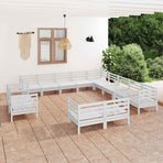 13 Piece Garden Lounge Set Solid Wood Pine White