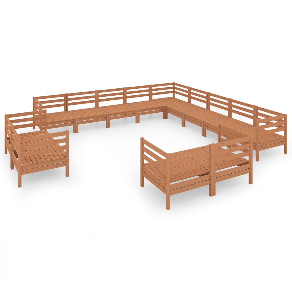 13 Piece Garden Lounge Set Solid Pinewood Honey Brown