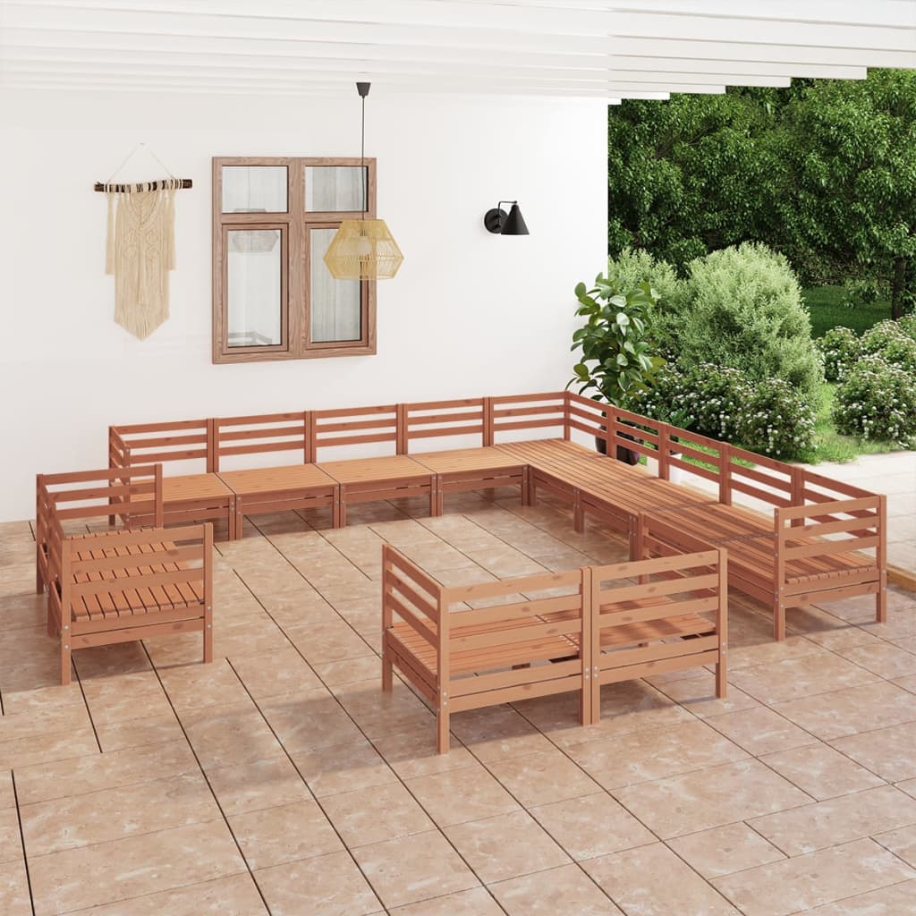 13 Piece Garden Lounge Set Solid Pinewood Honey Brown