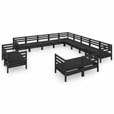 13 Piece Garden Lounge Set Solid Wood Pine Black - Front View