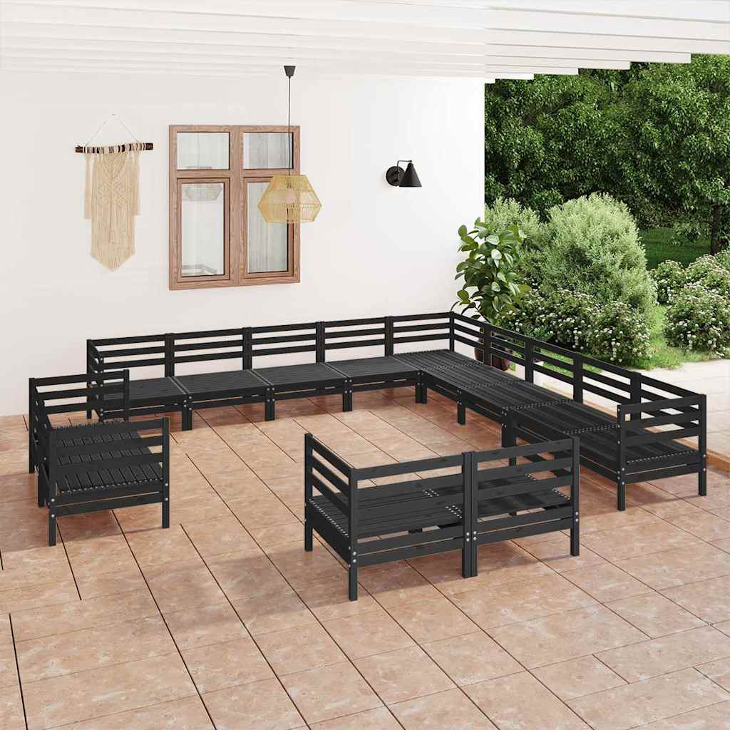 13 Piece Garden Lounge Set Solid Wood Pine Black