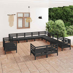 13 Piece Garden Lounge Set Solid Wood Pine Black