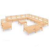 14 Piece Garden Lounge Set Solid Wood Pine - Front View