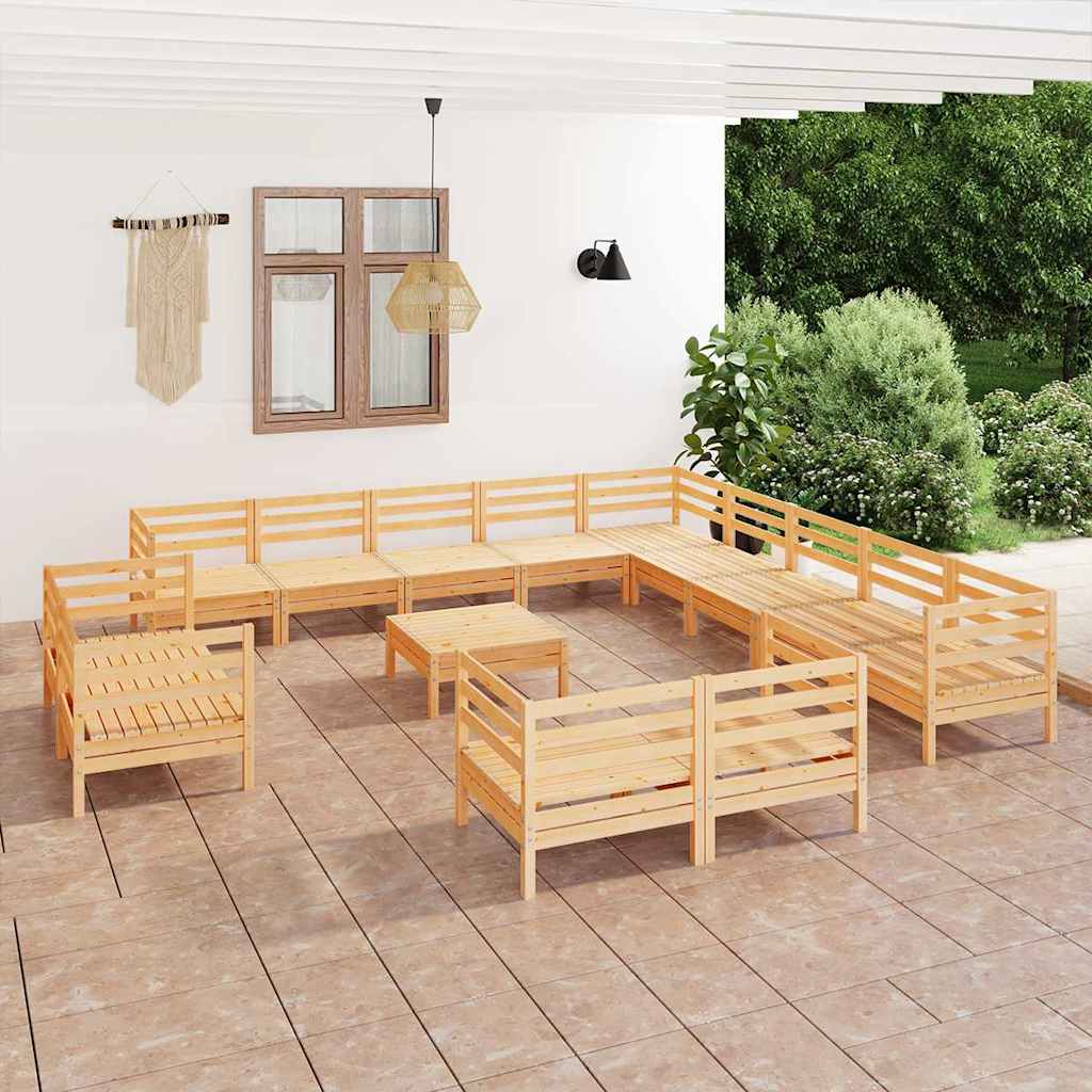 14 Piece Garden Lounge Set Solid Wood Pine