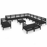 14 Piece Garden Lounge Set Solid Wood Pine Black