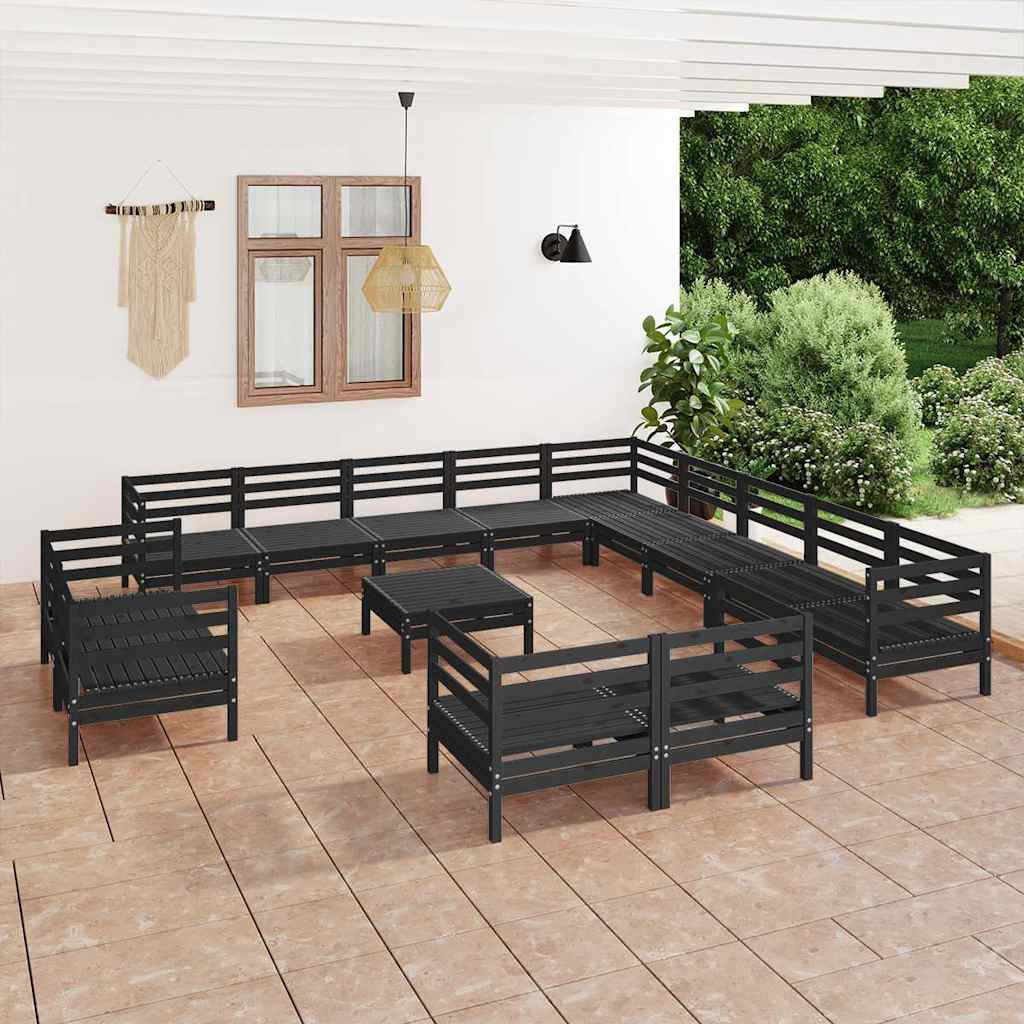 14 Piece Garden Lounge Set Solid Wood Pine Black