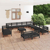 14 Piece Garden Lounge Set Solid Wood Pine Black