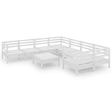 9 Piece Garden Lounge Set White Solid Pinewood - Front View