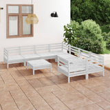 9 Piece Garden Lounge Set White Solid Pinewood
