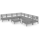 9 Piece Garden Lounge Set Grey Solid Pinewood - Front View
