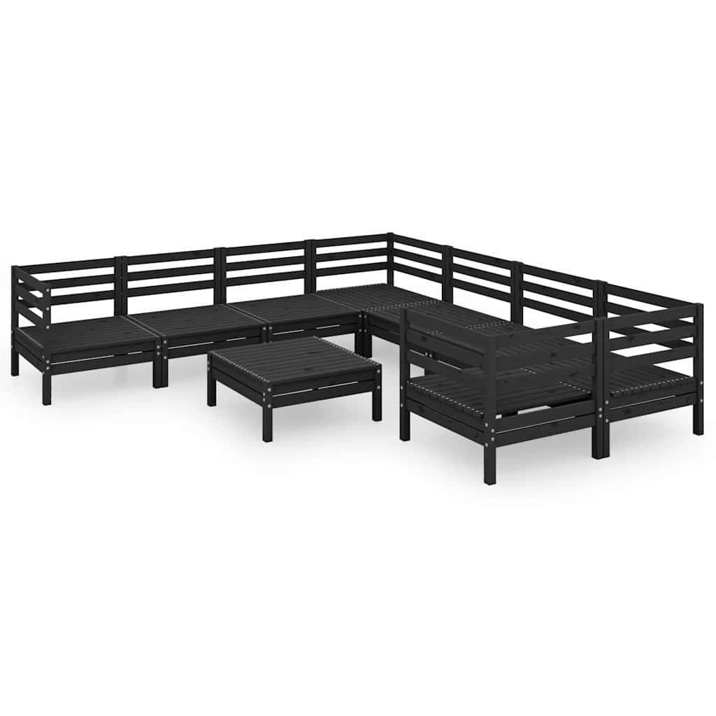 9 Piece Garden Lounge Set Black Solid Wood Pine